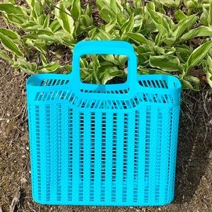 Blue woven basket bag